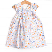 Santorini Stamps Dress, Blue