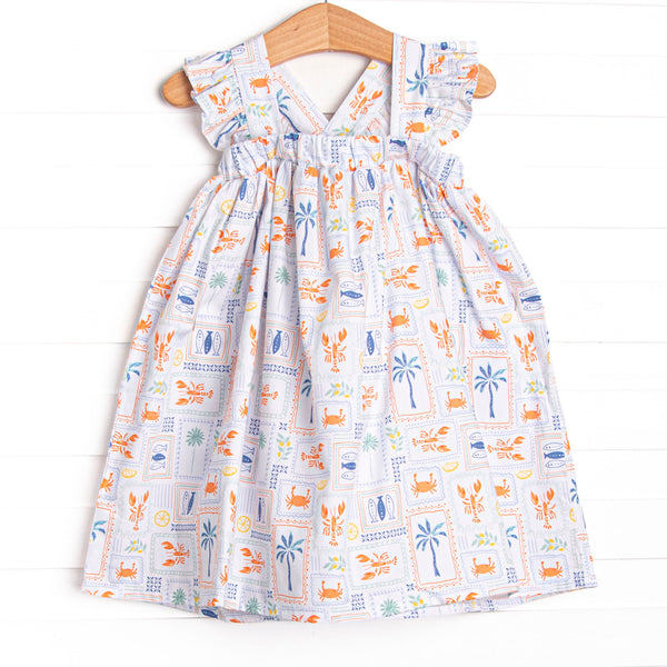 Santorini Stamps Dress, Blue