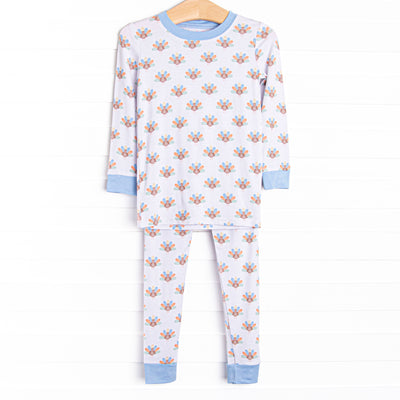 Turkey Trot Bamboo Pajama Set, Blue