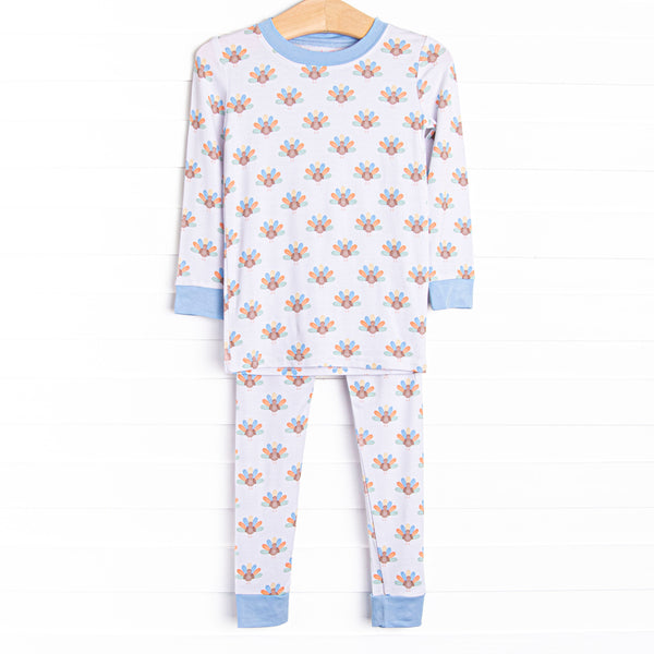 Turkey Trot Bamboo Pajama Set, Blue