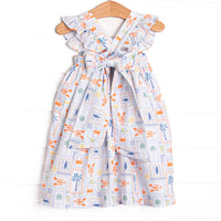 Santorini Stamps Dress, Blue