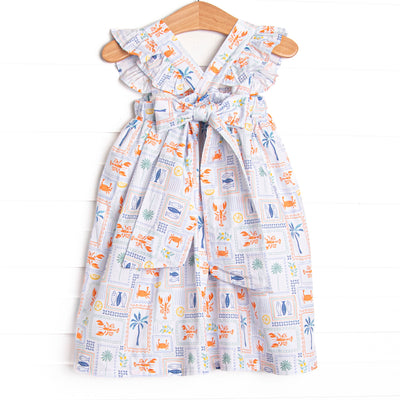 Santorini Stamps Dress, Blue