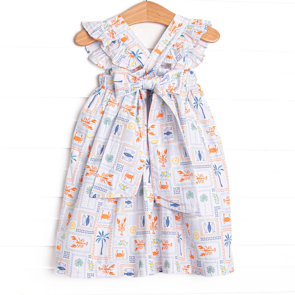 Santorini Stamps Dress, Blue