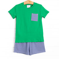 Evan Short Set, Green and Royal Blue Stripe