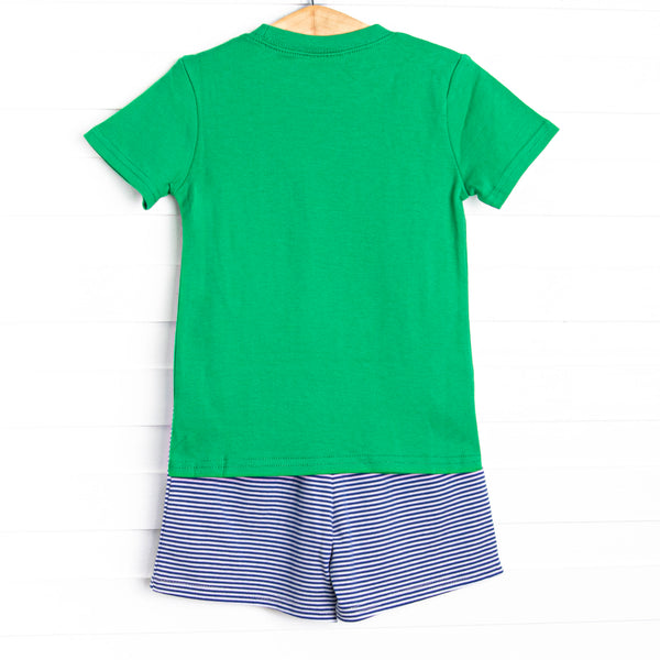 Evan Short Set, Green and Royal Blue Stripe