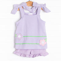 Very Sweet Vines Applique Ruffle Short Set, Purple