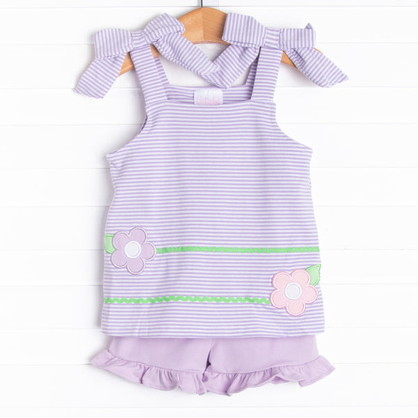 Very Sweet Vines Applique Ruffle Short Set, Purple