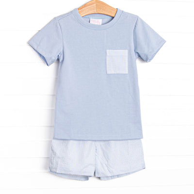 Cabo Breeze Short Set, Blue Seersucker