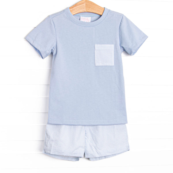 Cabo Breeze Short Set, Blue Seersucker