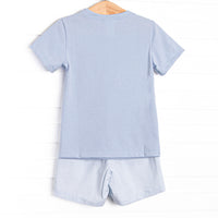 Cabo Breeze Short Set, Blue Seersucker