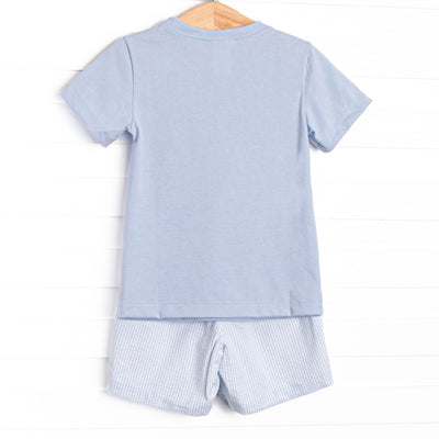 Cabo Breeze Short Set, Blue Seersucker