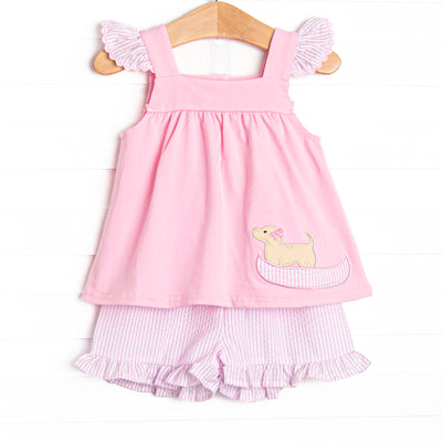 Paws & Paddles Applique Ruffle Short Set, Pink