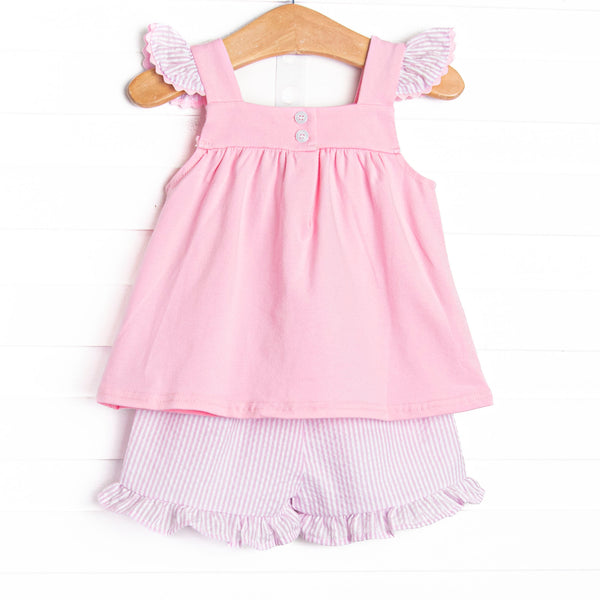 Paws & Paddles Applique Ruffle Short Set, Pink