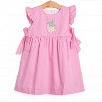 Strawberry Blooms Applique Side Tie Dress, Pink