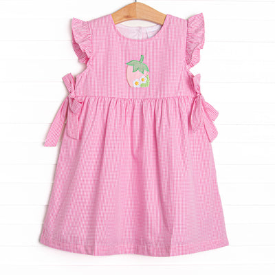 Strawberry Blooms Applique Side Tie Dress, Pink