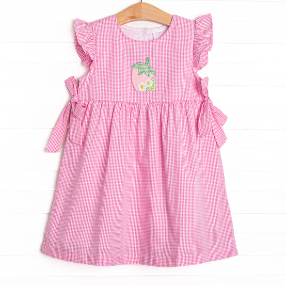 Strawberry Blooms Applique Side Tie Dress, Pink