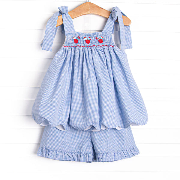Gingham Mouse Magic Smocked Ruffle Short Set, Blue