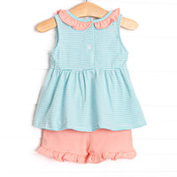 Laney Sleeveless Short Set, Peach and Mint Stripe