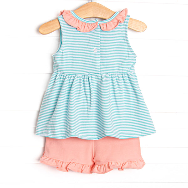 Laney Sleeveless Short Set, Peach and Mint Stripe