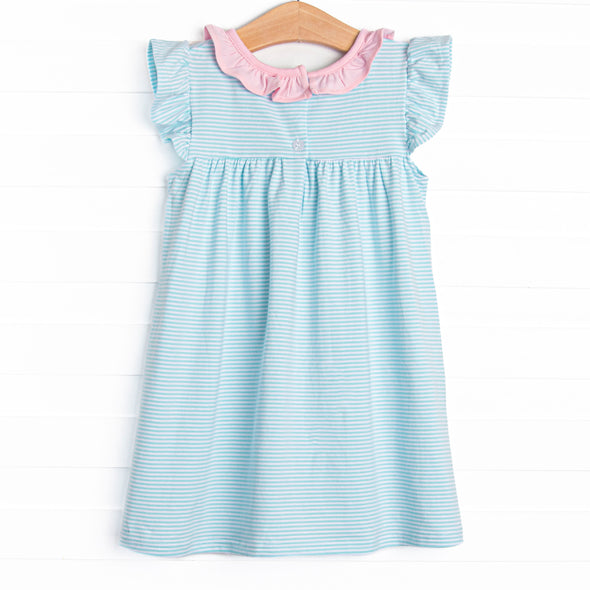 Jane Flutter Sleeve Dress, Aqua Stripe