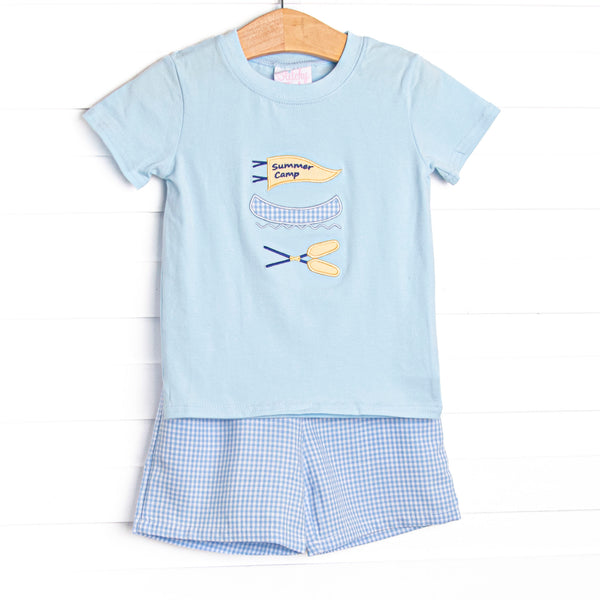 Happy Camper Applique Short Set, Blue