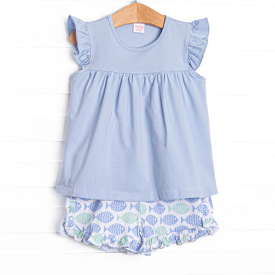 With the Tide Ruffle Short Set, Blue