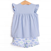 With the Tide Ruffle Short Set, Blue