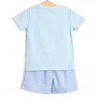 Happy Camper Applique Short Set, Blue