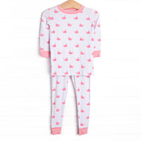 Whale Watch Bamboo Pajama Set, Pink
