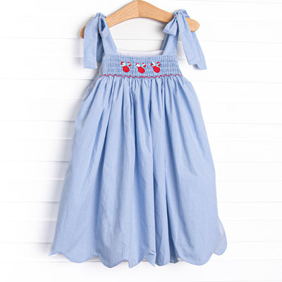 Gingham Mouse Magic Smocked Dress, Blue