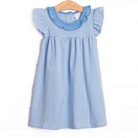 Hannah Flutter Sleeve Dress, Medium Blue Stripe