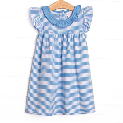 Hannah Flutter Sleeve Dress, Medium Blue Stripe