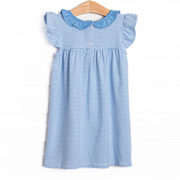 Hannah Flutter Sleeve Dress, Medium Blue Stripe