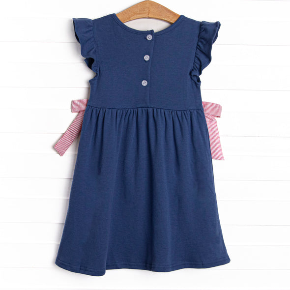 Global Studies Applique Side Tie Dress, Blue