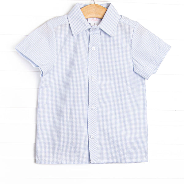 Cabo Breeze Button-Up Shirt, Blue Seersucker