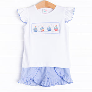 Wave Spotter Smocked Ruffle Short Set, Blue