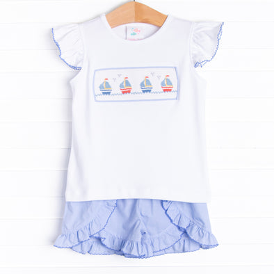 Wave Spotter Smocked Ruffle Short Set, Blue