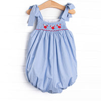 Gingham Mouse Magic Smocked Girl Bubble, Blue