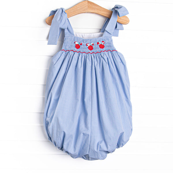 Gingham Mouse Magic Smocked Girl Bubble, Blue