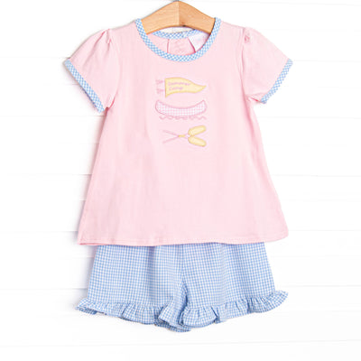 Happy Camper Applique Ruffle Short Set, Pink