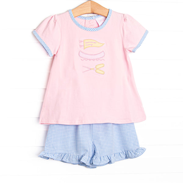 Happy Camper Applique Ruffle Short Set, Pink