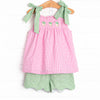 Strawberry Blooms Applique Short Set, Pink