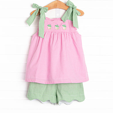 Strawberry Blooms Applique Short Set, Pink