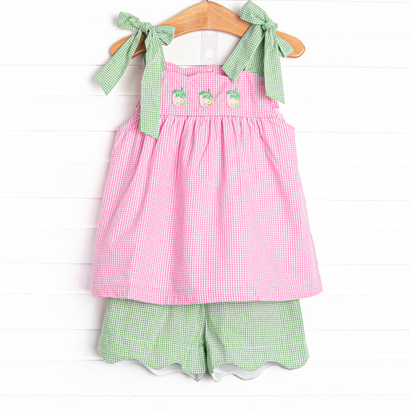 Strawberry Blooms Applique Short Set, Pink