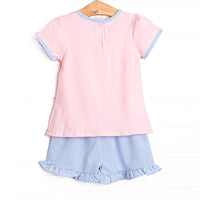 Happy Camper Applique Ruffle Short Set, Pink