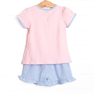 Happy Camper Applique Ruffle Short Set, Pink