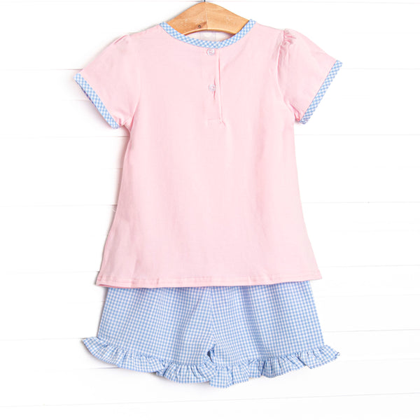 Happy Camper Applique Ruffle Short Set, Pink
