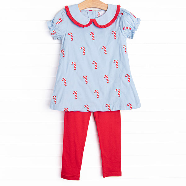 Candy Cane Craze Embroidered Legging Set, Blue