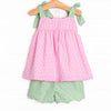 Strawberry Blooms Applique Short Set, Pink