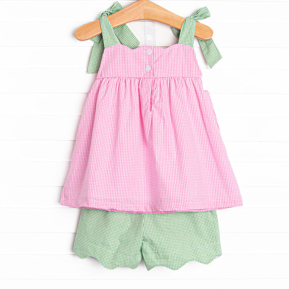 Strawberry Blooms Applique Short Set, Pink
